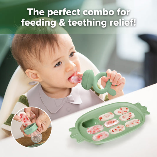 Haakaa Fresh Food Feeder & Silicone Pineapple Nibble Tray Set (Pea Green)