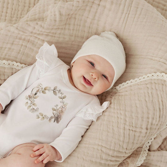 Aster & Oak White Pointelle Knit Beanie