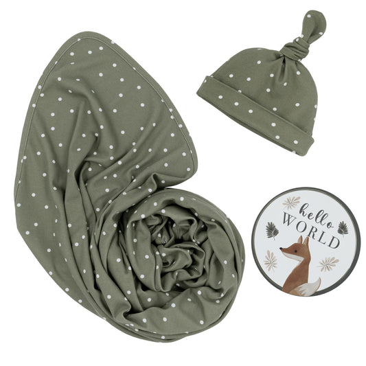 Living Textiles Hello World Gift Set - Olive Spots