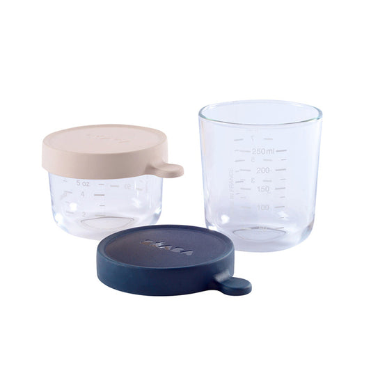 Beaba Superior Glass Conservation Jars 2 Pack 150ml - Pink / Dark Blue