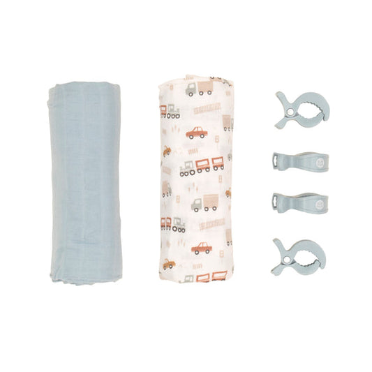 All4Ella Organic Cotton Muslin Swaddle x 2 & Pram Pegs x 4 Gift Set