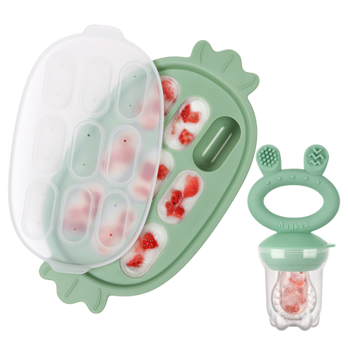 Haakaa Fresh Food Feeder & Silicone Pineapple Nibble Tray Set (Pea Green)