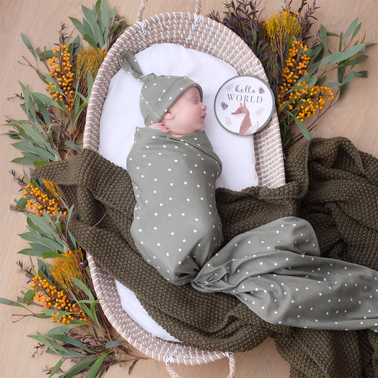 Living Textiles Hello World Gift Set - Olive Spots
