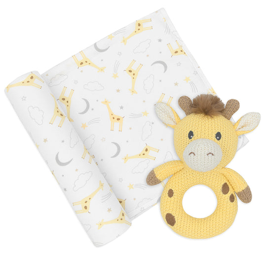 Living Textiles Jersey Swaddle & Rattle Gift Set