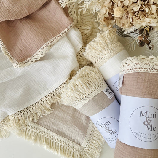 Mini & Me Lace Trim Cotton Swaddle